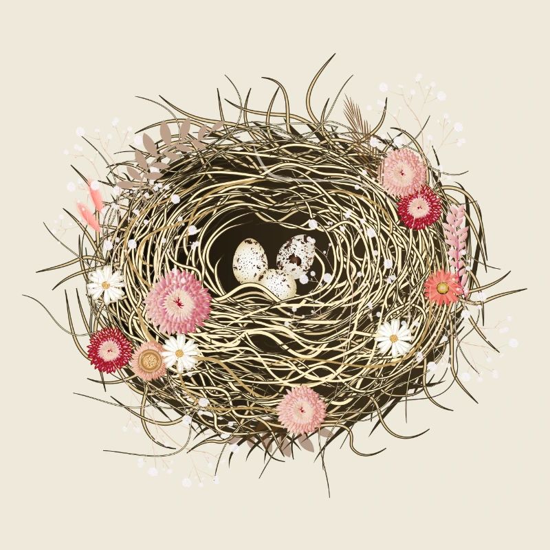 Vogelnest oder Osternest mit Trockenblumen