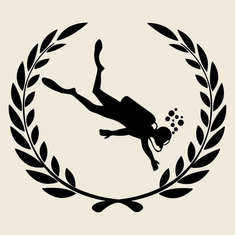 Diver underwater in laurel wreath