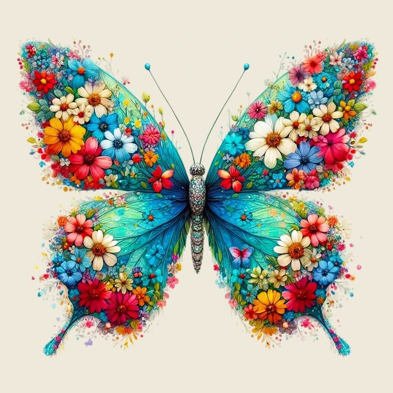 Papillon décoré de fleurs