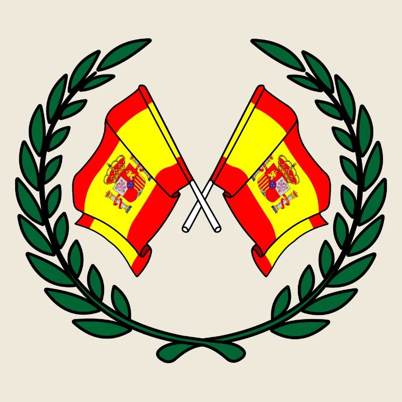Flags Spain in laurel wreath