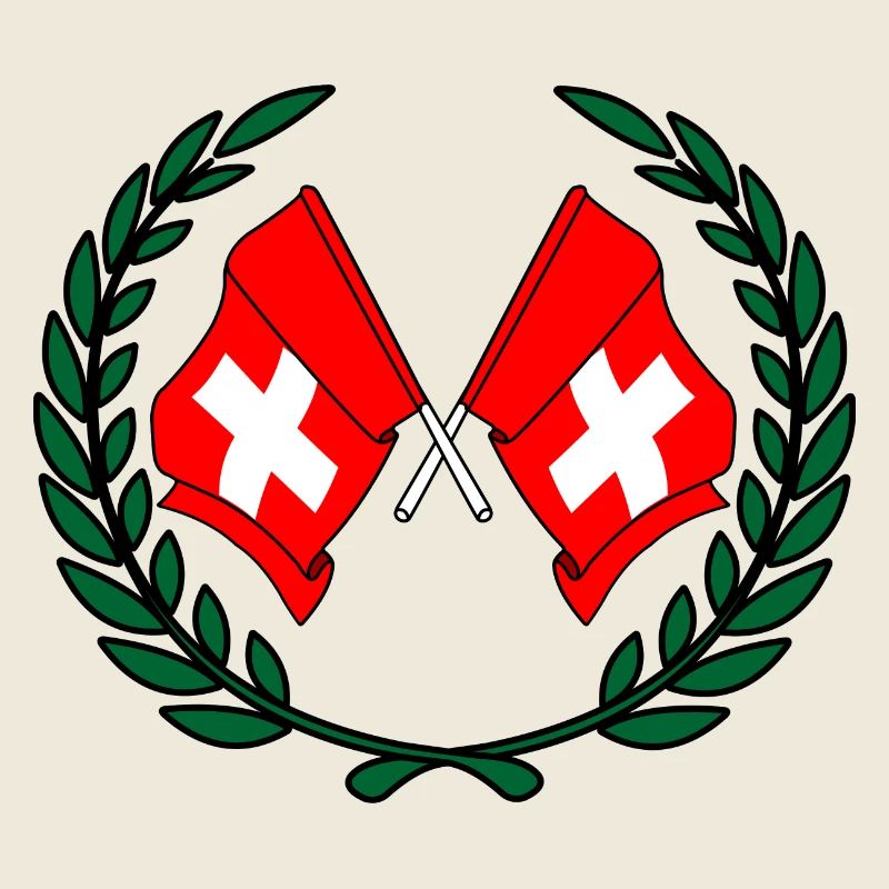Drapeaux de la Suisse en couronne de laurier