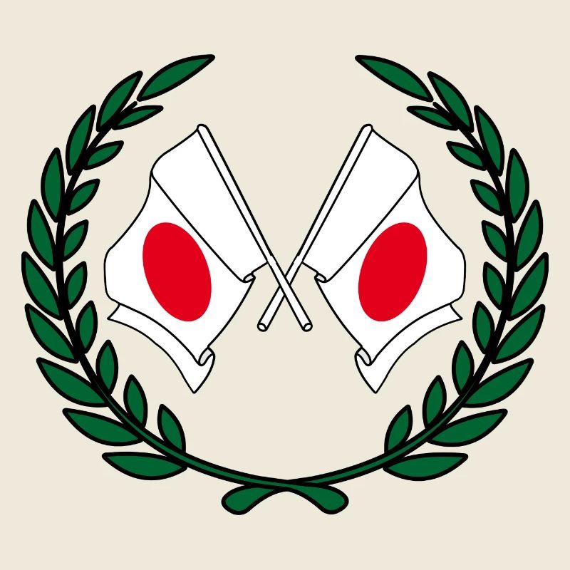 Flaggen Japans im Lorbeerkranz