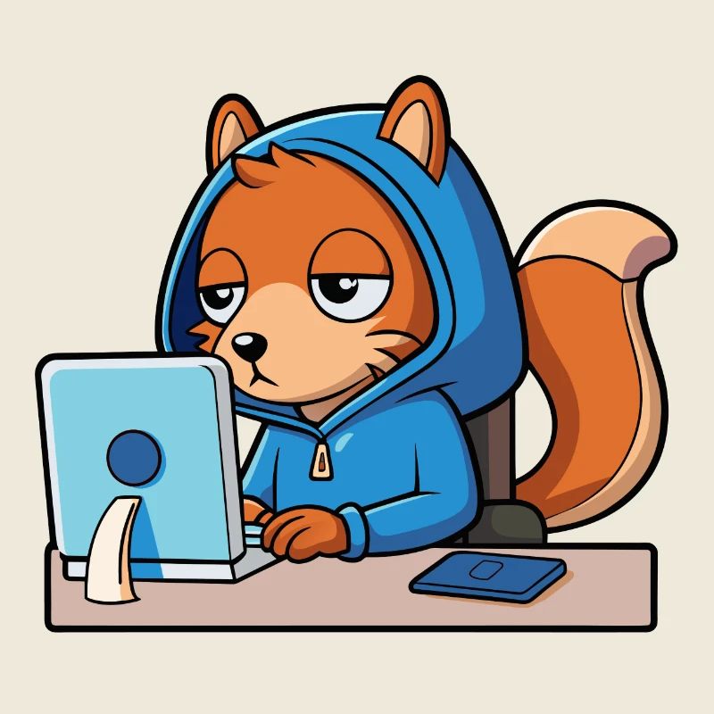 Niedliches Hacker Eichhörnchen im Hoodie vorm PC
