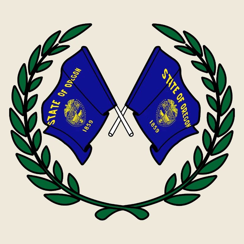 États-Unis, drapeaux de l’Oregon en couronne de laurier