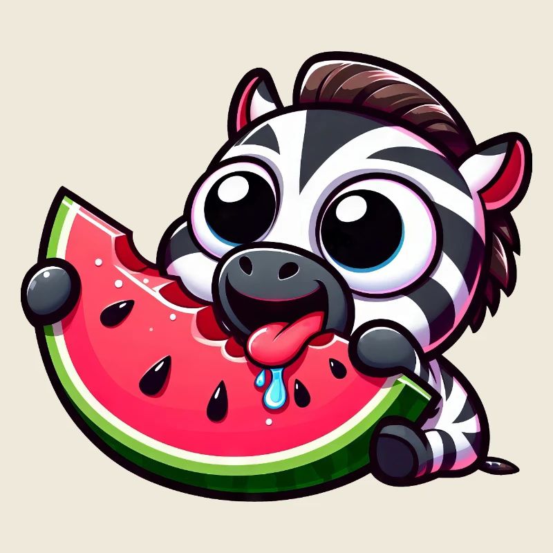 Mignon dessin animé zèbre pastèque fruit d’été