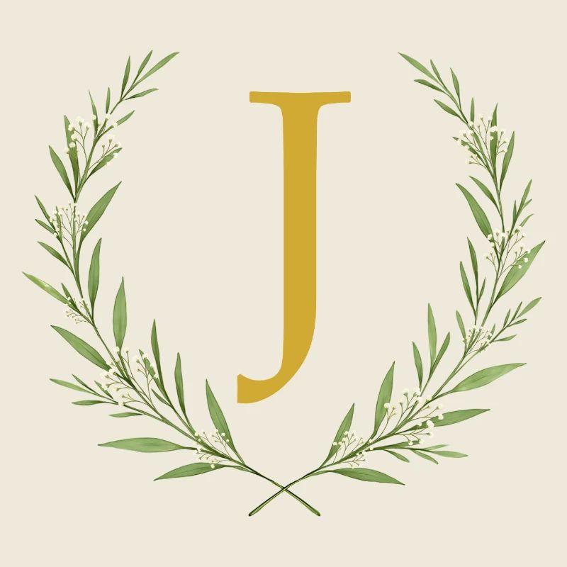 J Monogram, Eucalyptus Wreath, Personalizable