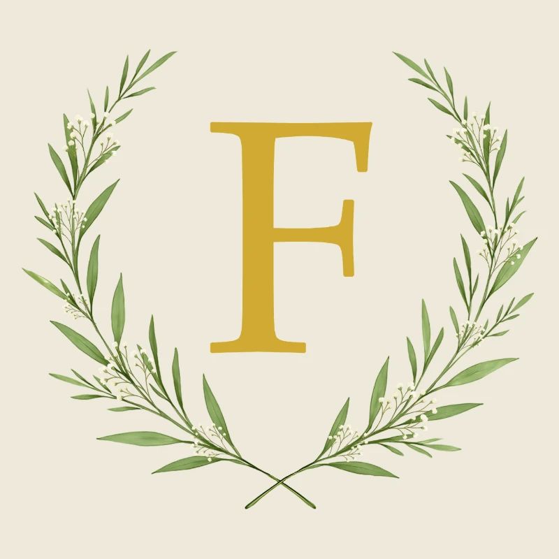 F Monogramm, Eukalyptus Kranz, personalisierbar