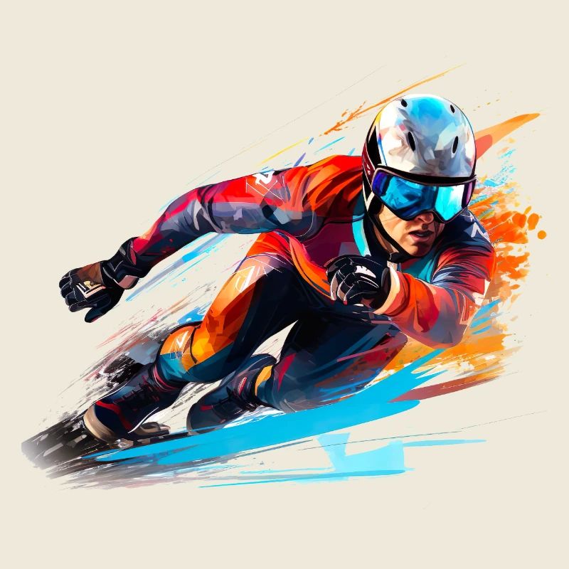 Fahrender Skirennfahrer mit Farbexplosion