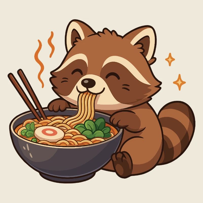 Waschbär mit Nudeln Ramen kawaii Waschbär