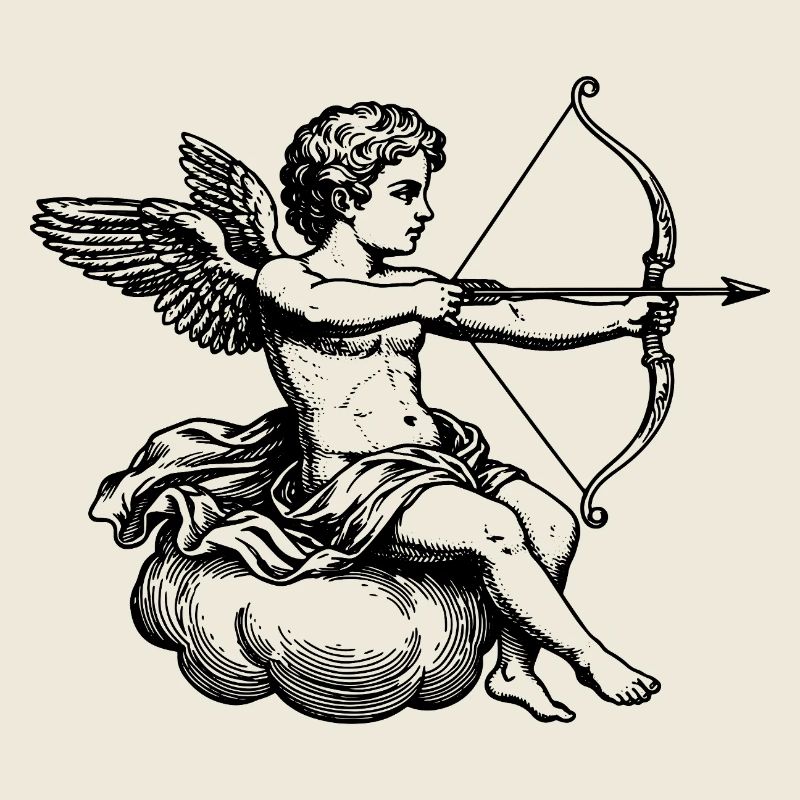 Cupidon avec l’arc et les flèches.