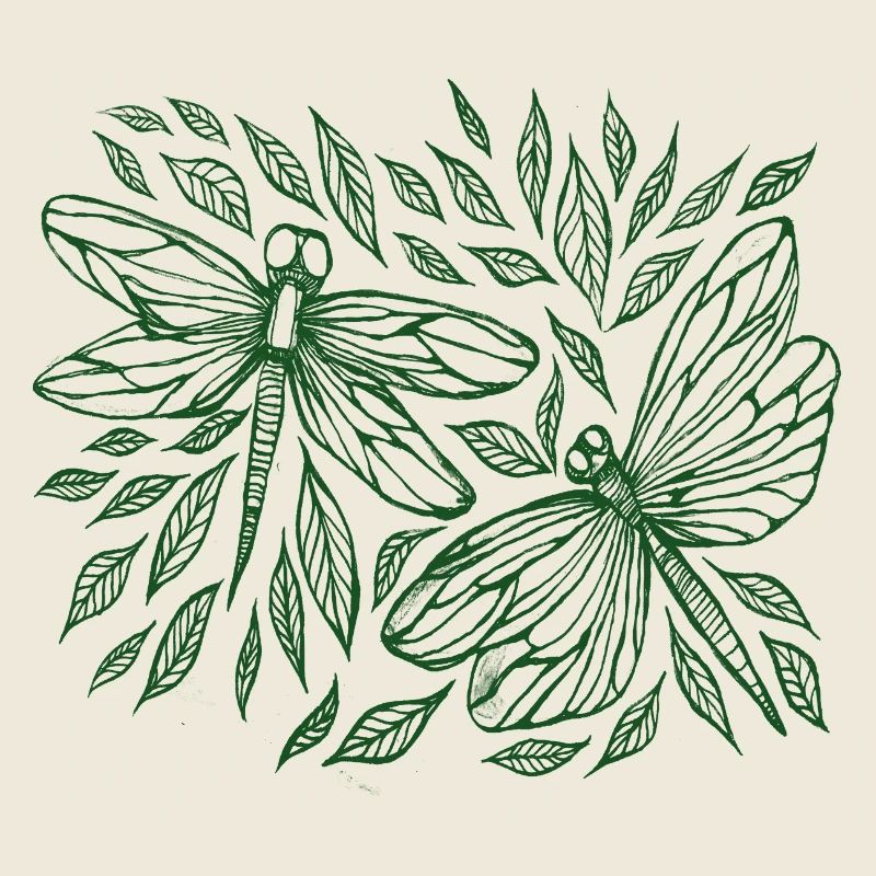 Libellules et feuilles Botanique