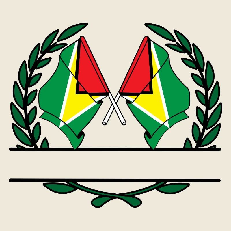Drapeaux, bannière, couronne de laurier, Guyane