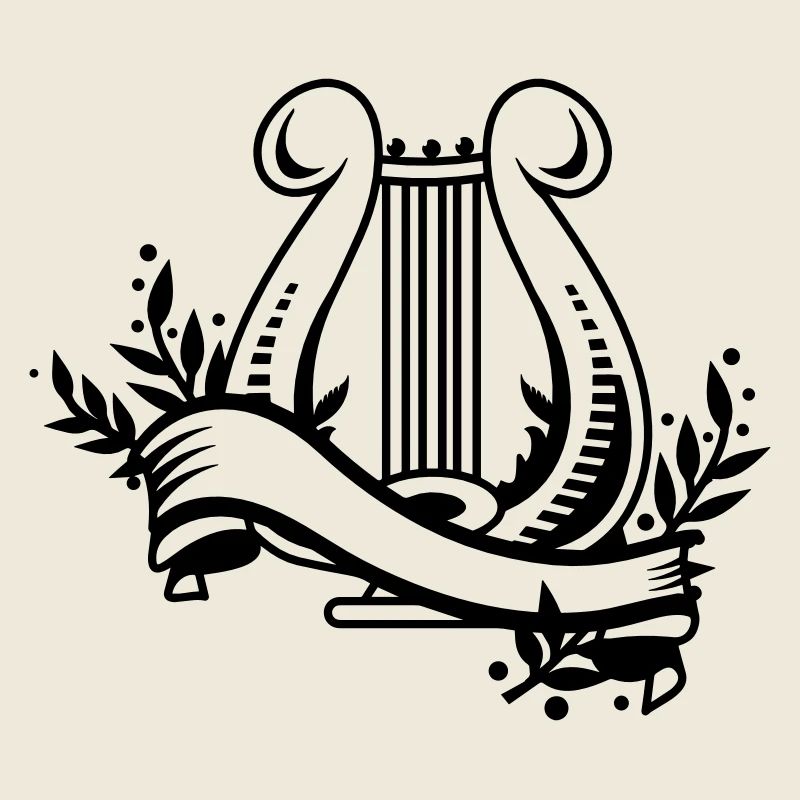 Black and White Harp with Banner and Plants