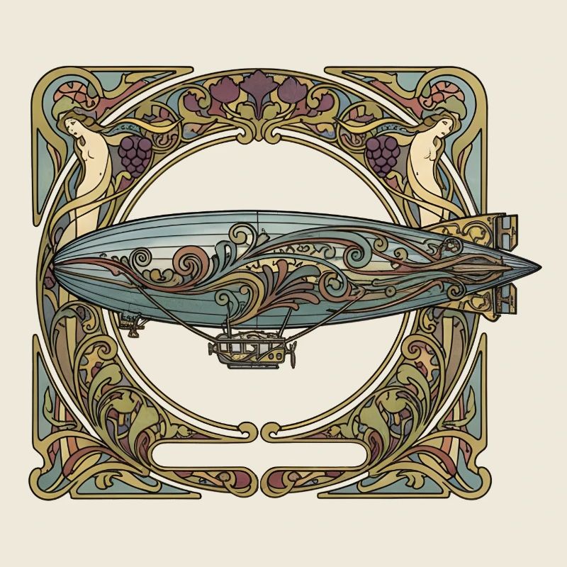 Luftschiff im Jugendstilrahmen