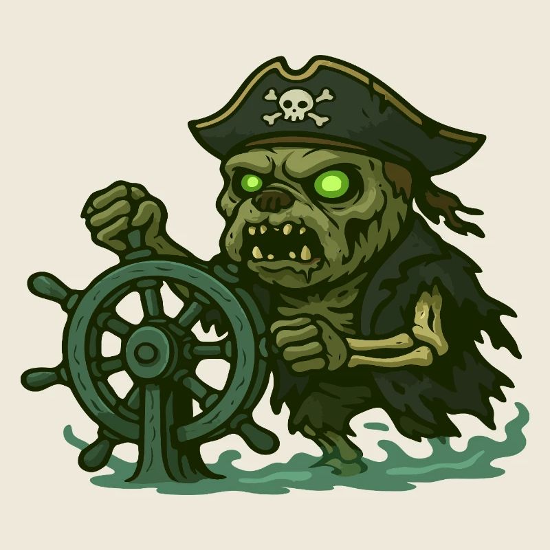 Pirate zombie dirigeant la roue fantôme hantée