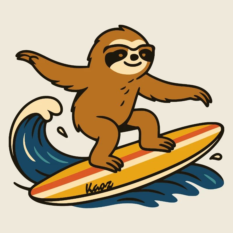 Paresseux surfeur sur une planche de surf