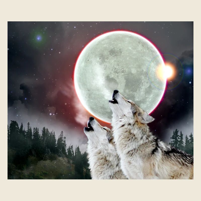 Wolves Howling Moon Eclipse Wolf Art