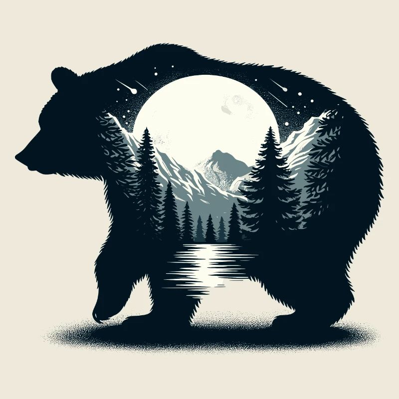 Bears Silhouette Wilderness Full Moon Night