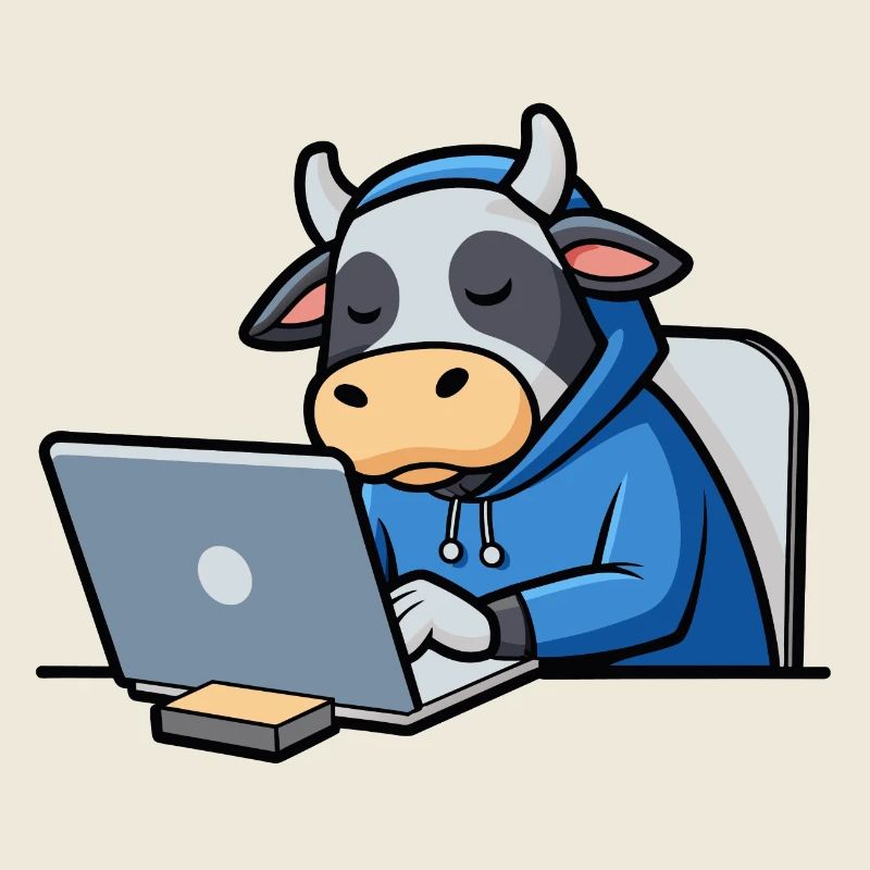 Une jolie vache hacker dort dans un sweat à capuche devant le PC