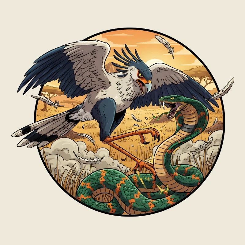 Secrétaire vs Serpent dans la lumière du soir