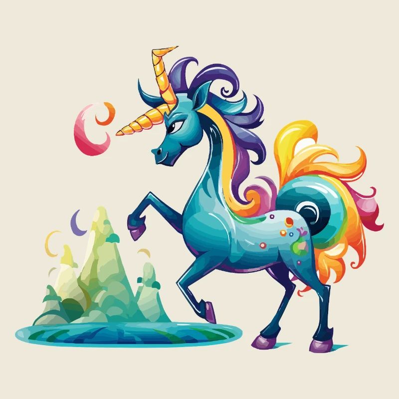Licorne fabuleuse dans le pays arc-en-ciel