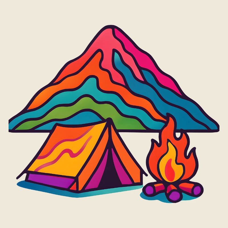 Colourful mountain camping