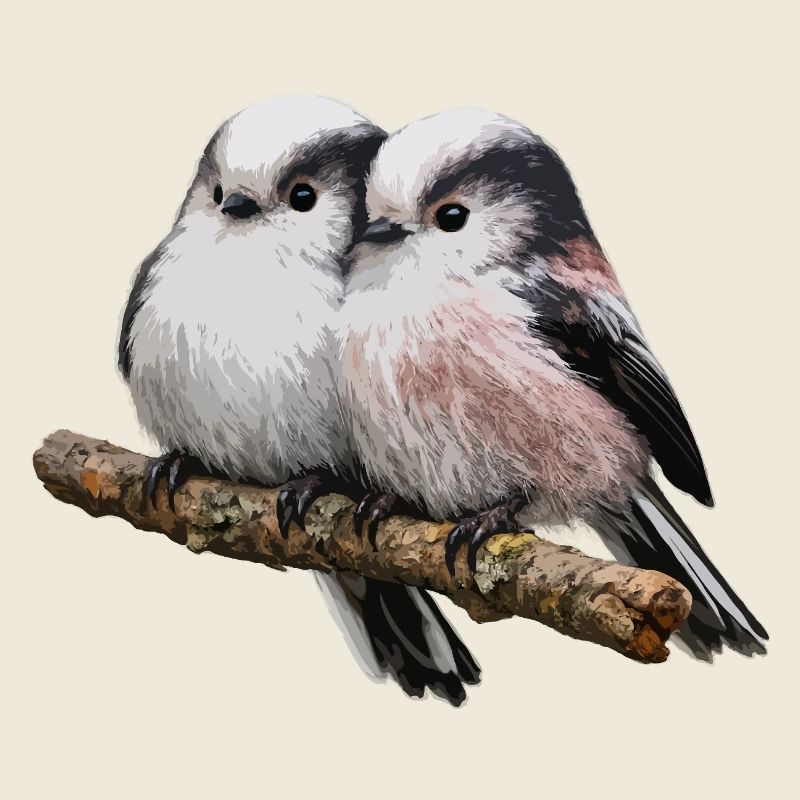Duo Long-tailed on Branch - Soft Pastel