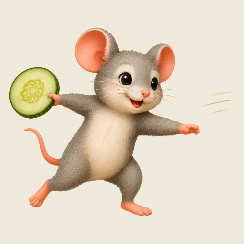 Cheerful Mouse with Cucumber Frisbee