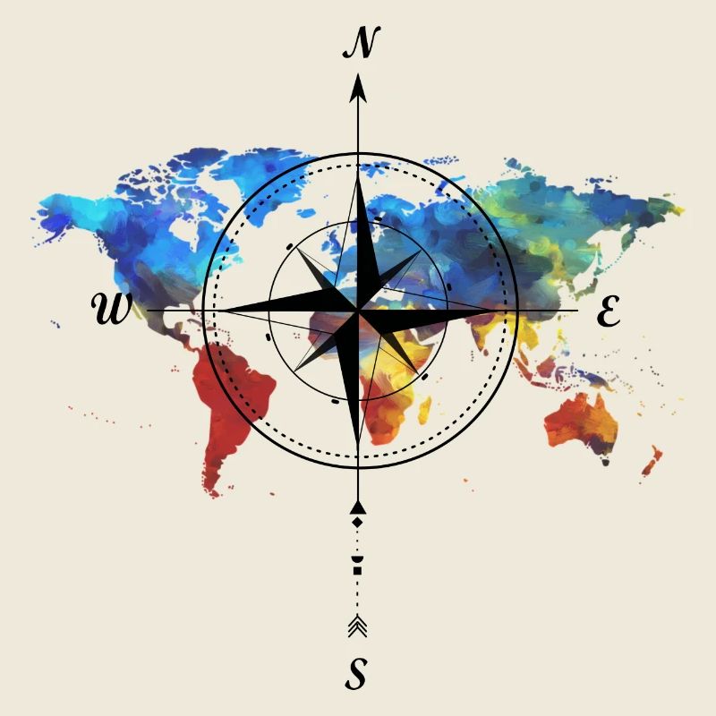 Compass with world map