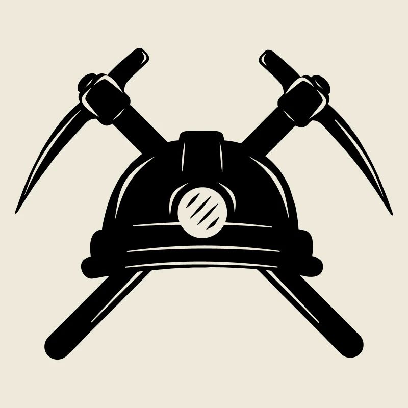 Zwei Spitzhacken mit Helm gekreuzt