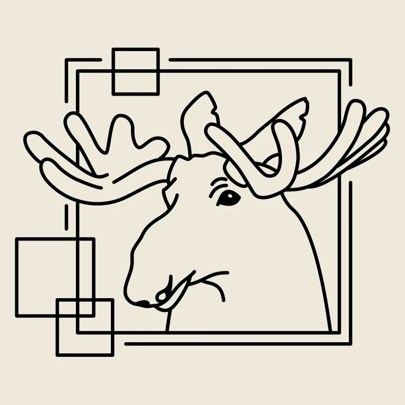 Moose in Geometric Shape - Line Art Design