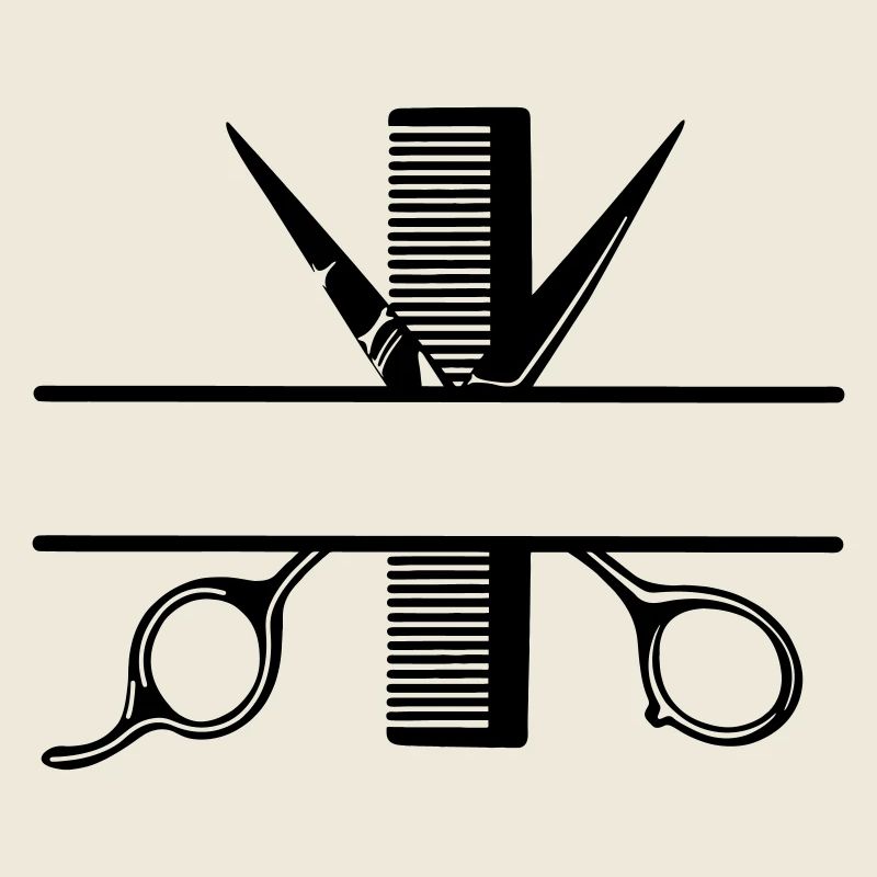 Texte bannière logo coiffeur, ciseaux avec peigne