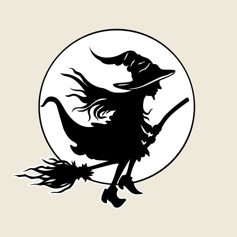 Jeune sorcière devant la pleine lune motif d’Halloween