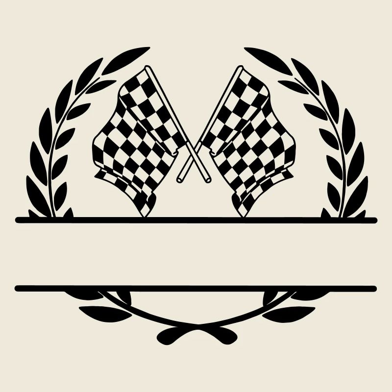 Drapeau de course dans une couronne de laurier