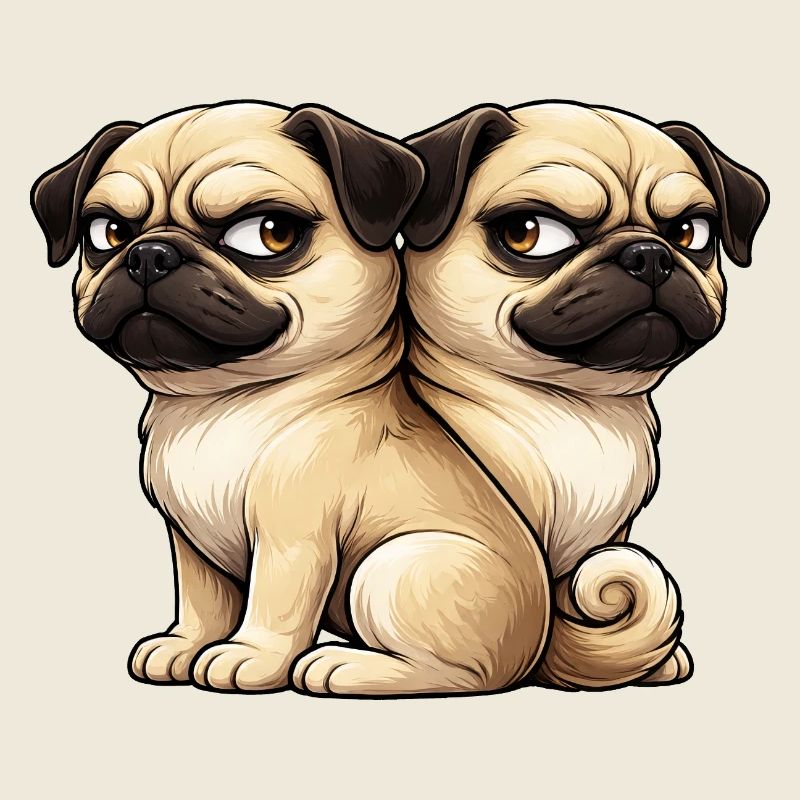 Süßer Mops Cartoon Freunde Freundschaft Zwillinge
