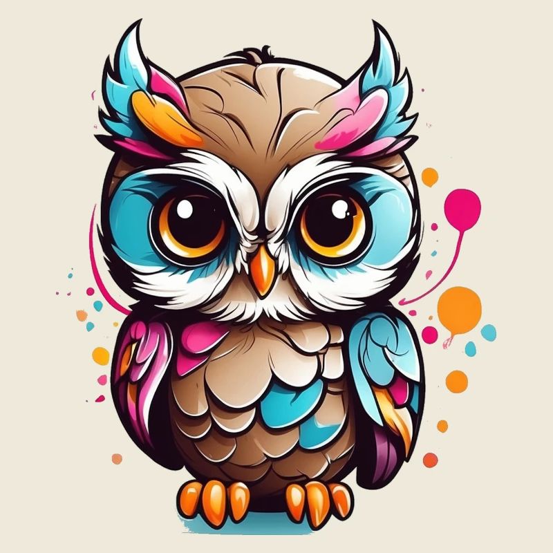 Bunte Eulenfigur im Pop Art Stil