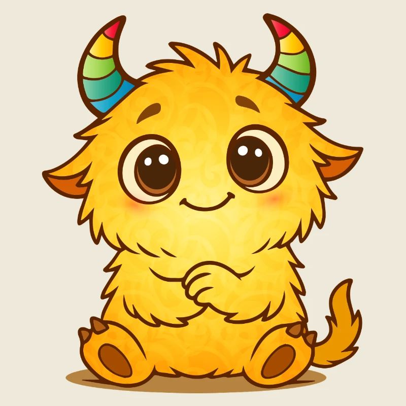 Mignon monstre jaune avec des cornes arc-en-ciel