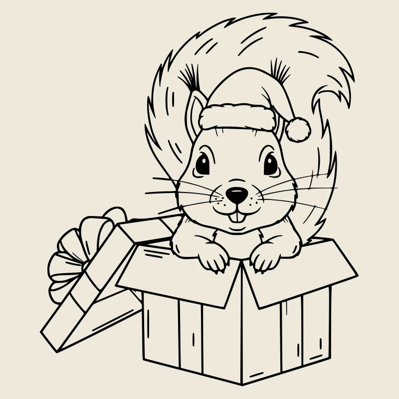 Un mignon écureuil de Noël dans une boîte cadeau