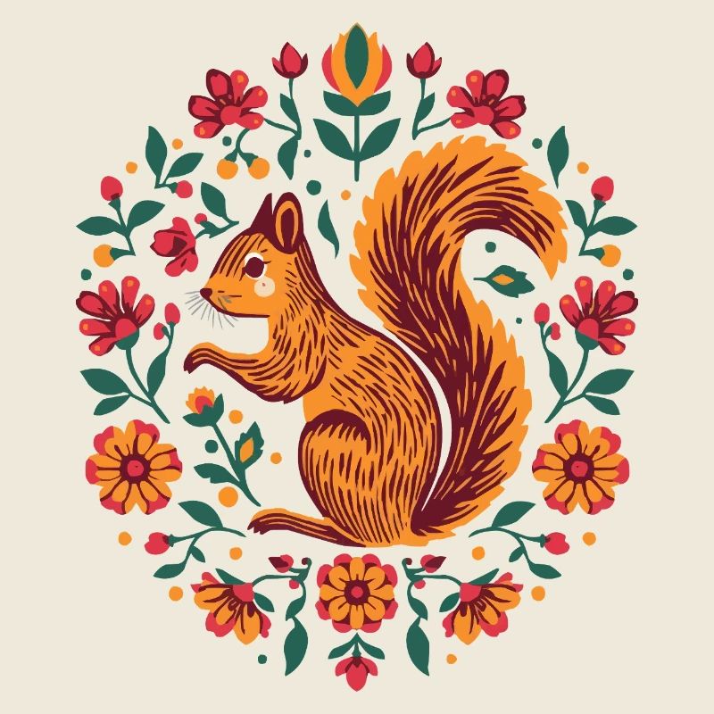 Écureuil dans une couronne de fleurs