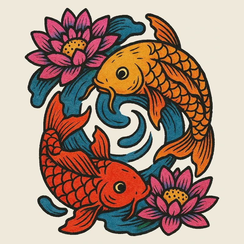 Koi and Lotus Circular Design