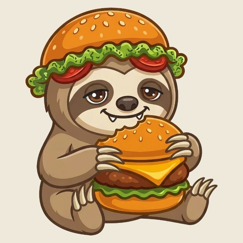 Sloth with Burger Cartoon