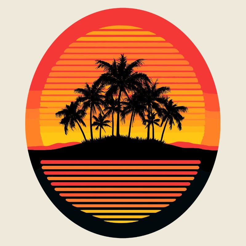 Sunset Island Palm Trees Silhouette
