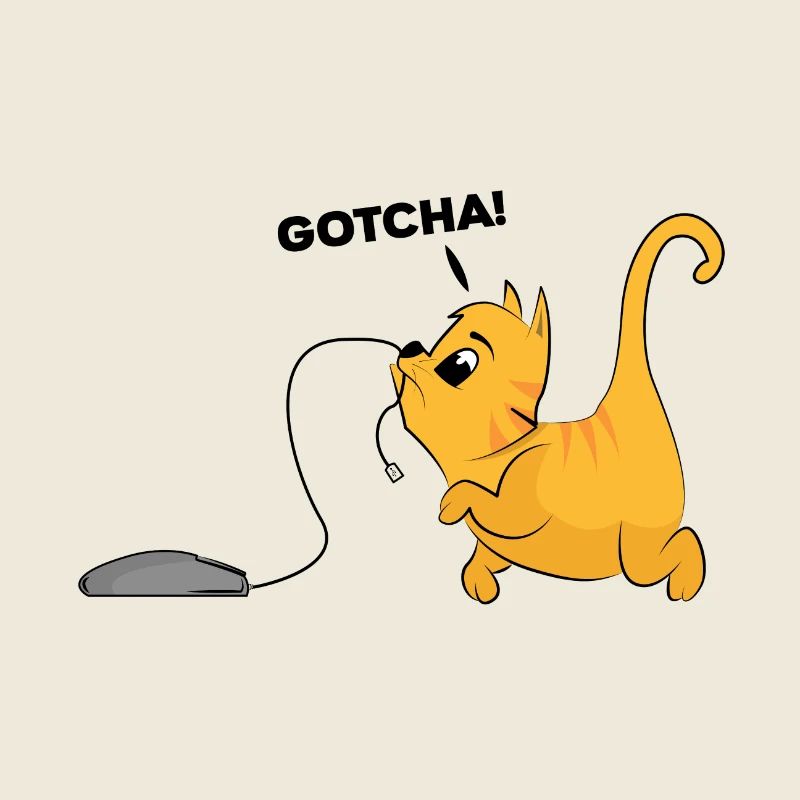 Cat catches computer mouse gift kitten