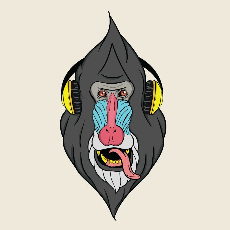Singe avec un casque - techno singe