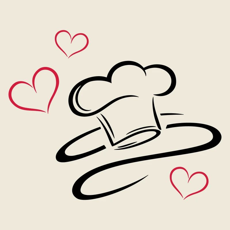 Cuisinier, logo, chapeau de chef avec trois coeurs