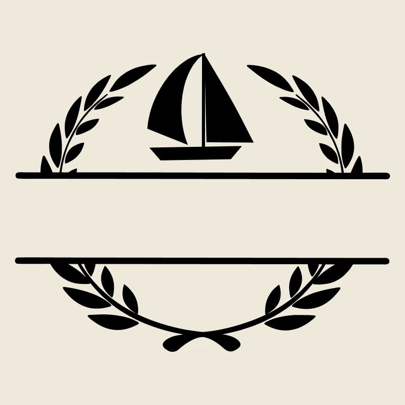 Segelboot im Lorbeerkranzmonogramm