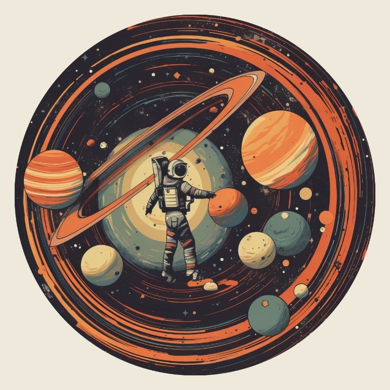 Astronaut im Weltraum mit Sonnensystem und