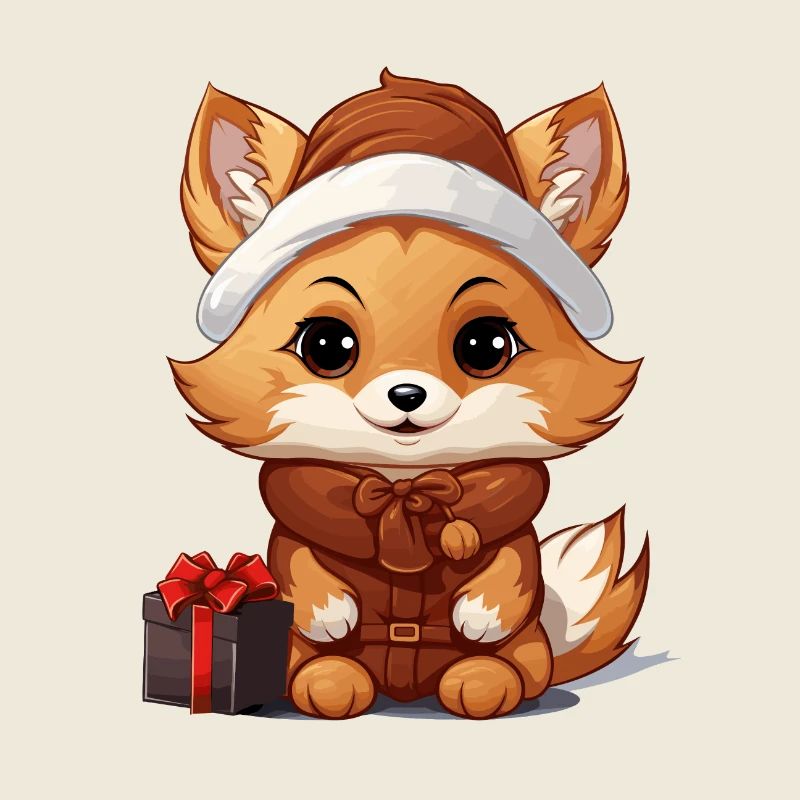 Fox Christmas Design - Kawaii Style