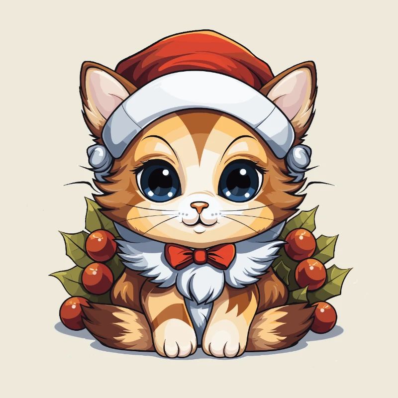 Design de Noël de chat - Style Kawaii
