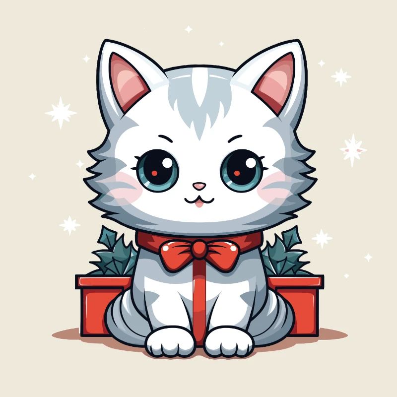 Design de Noël de chat - Style Kawaii